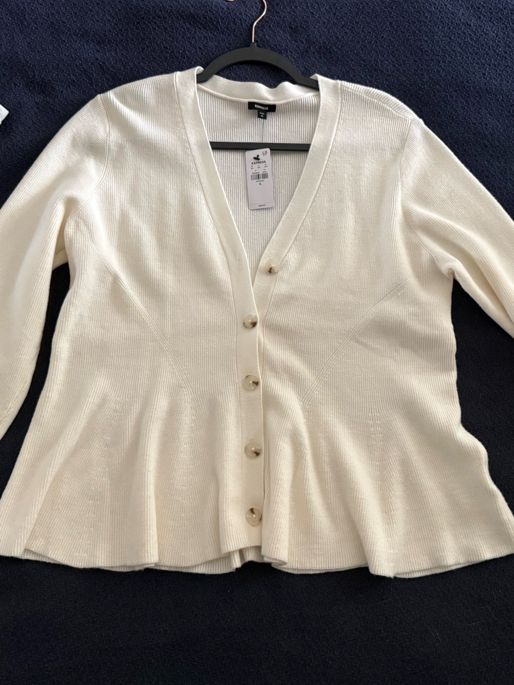 Express Ivory Button-Front V-Neck Peplum Cardigan
